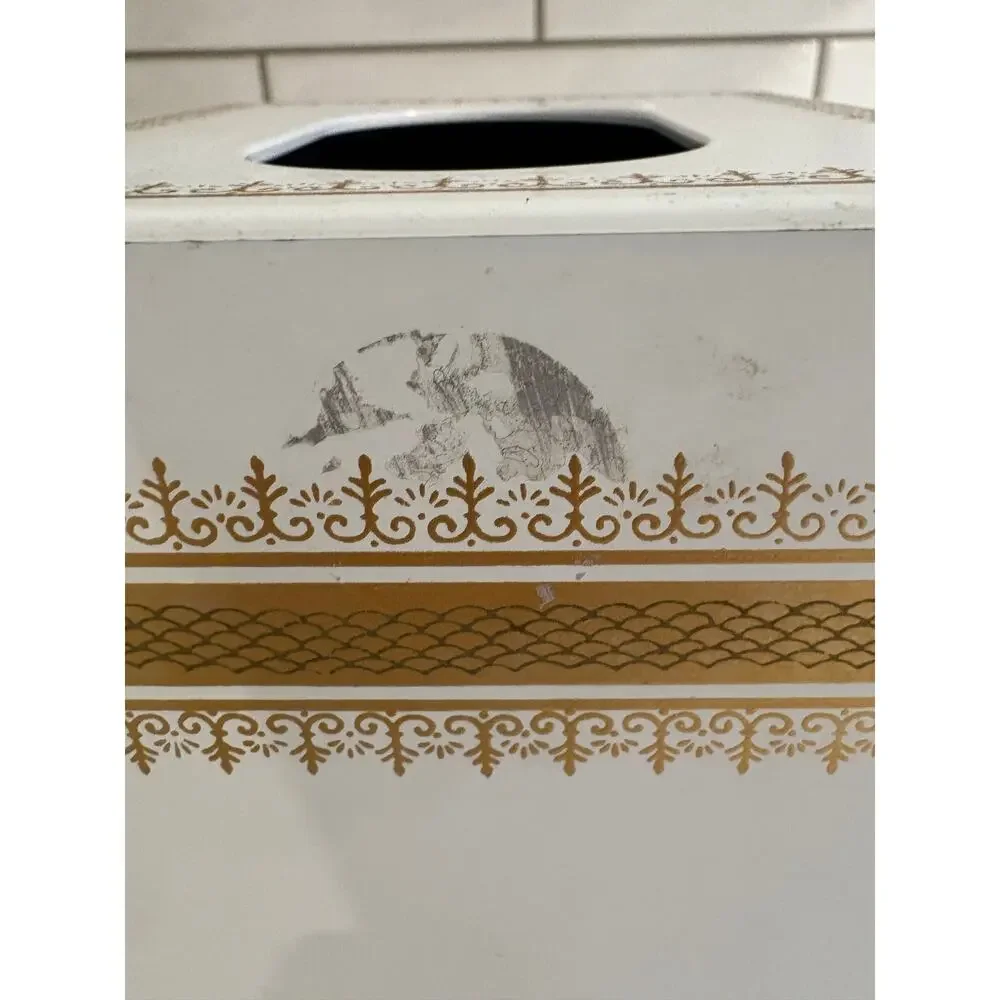 Vintage White and Gold Tissue Box Cover by Andre Richard made in Japan